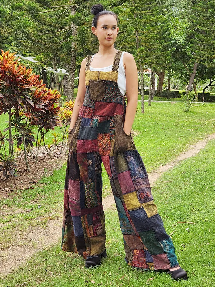 Mystic Purple Wide-Leg Patchwork Overall Jumpsuit