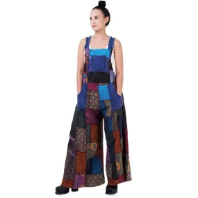 Mystic Purple Wide-Leg Patchwork Overall Jumpsuit