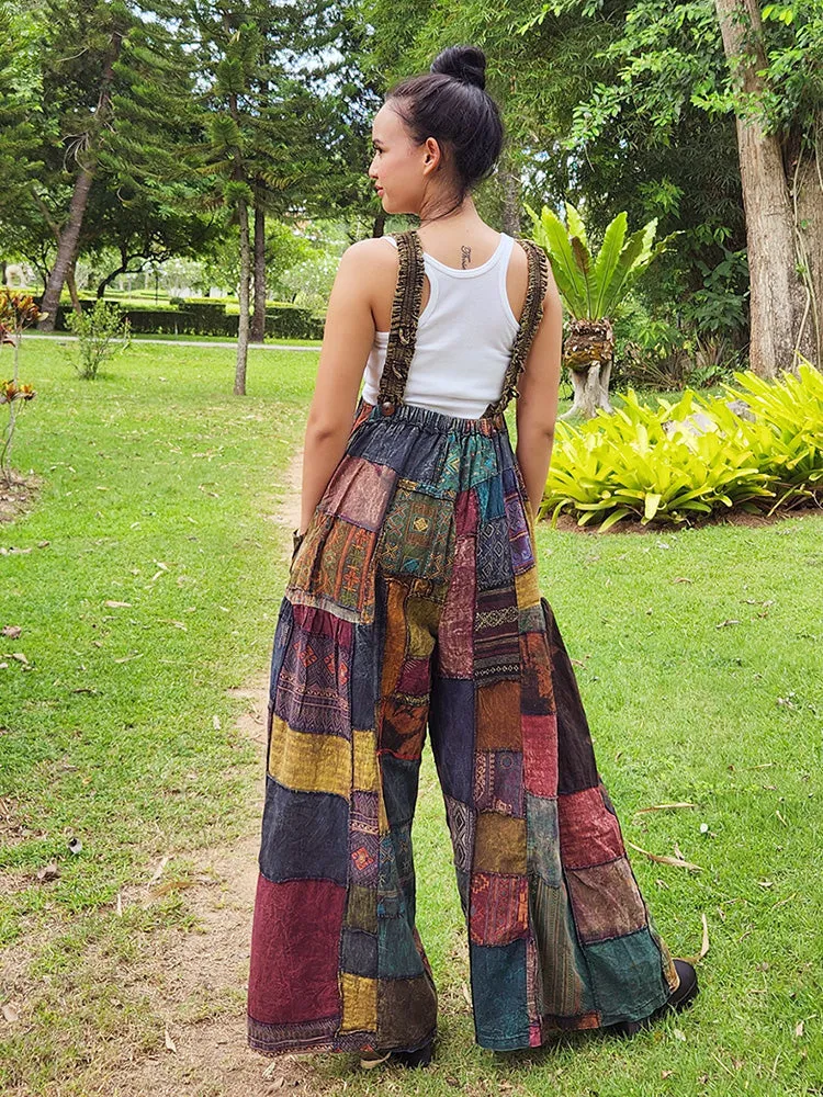 Mystic Purple Wide-Leg Patchwork Overall Jumpsuit