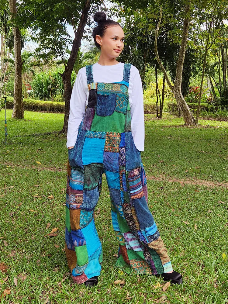 Mystic Purple Wide-Leg Patchwork Overall Jumpsuit
