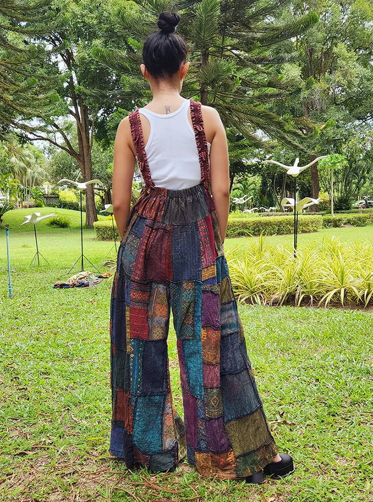Mystic Purple Wide-Leg Patchwork Overall Jumpsuit