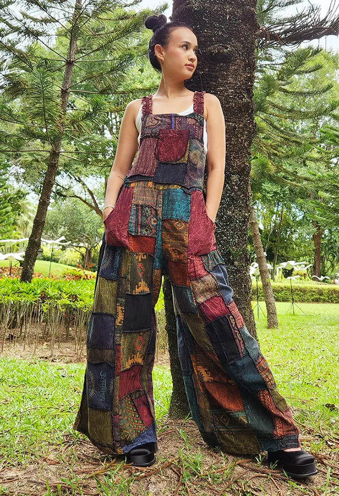 Mystic Purple Wide-Leg Patchwork Overall Jumpsuit