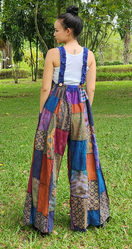 Mystic Purple Wide-Leg Patchwork Overall Jumpsuit