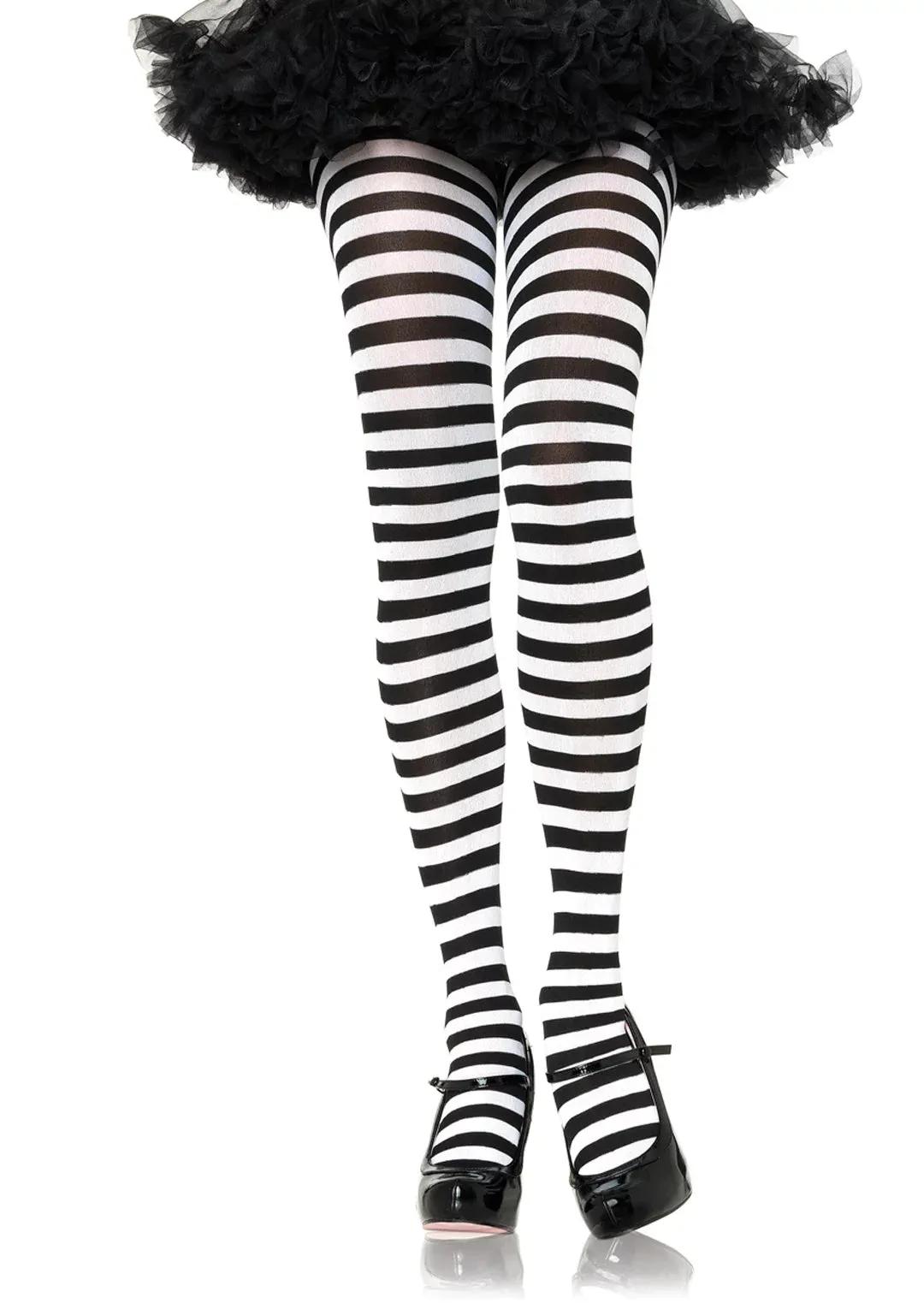 Nylon Stripe Tights Black / White