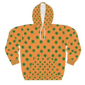 Orange Green Clover Unisex Hoodies, Orange Green Clover St. Patrick's Day Unisex Pullover Hoodie For Men/Women- Made in USA