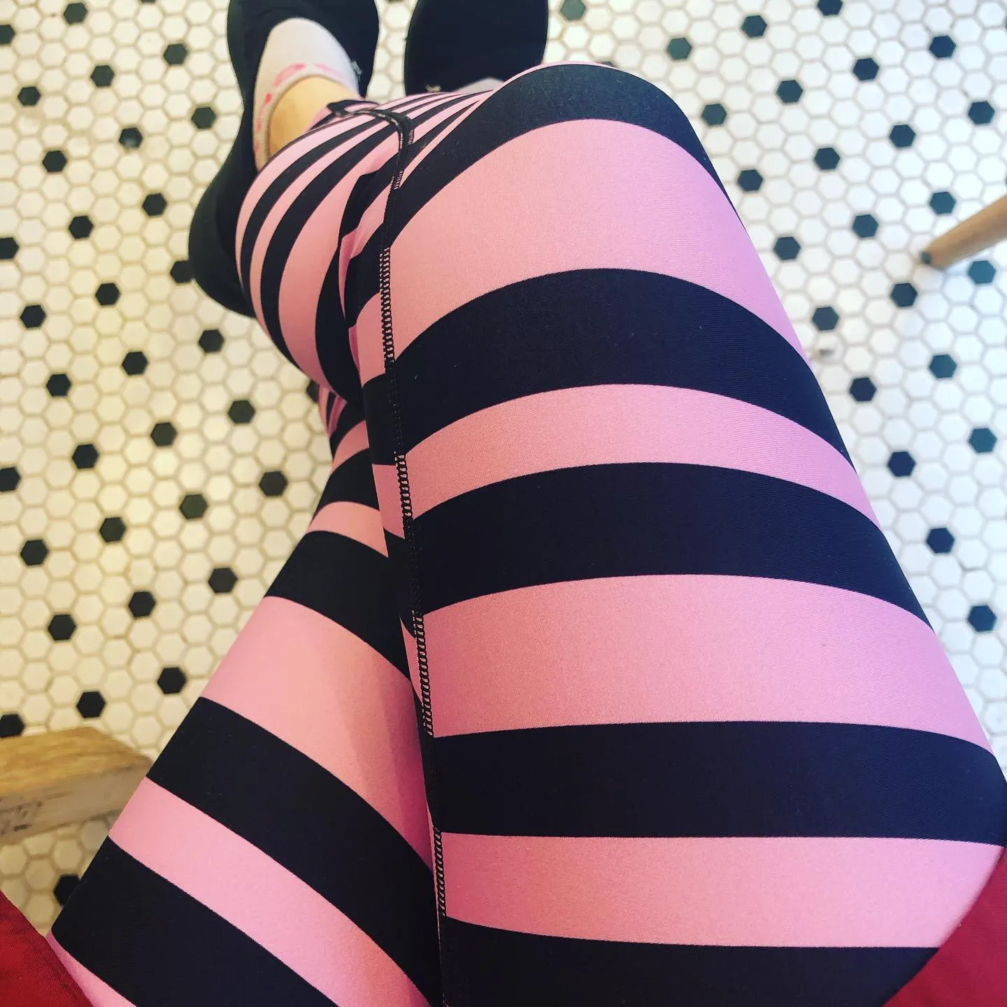Pink Black Stripes Yoga Leggings, Diagonally Striped Women's Soft Tights For Ladies-Made in USA/EU/MX