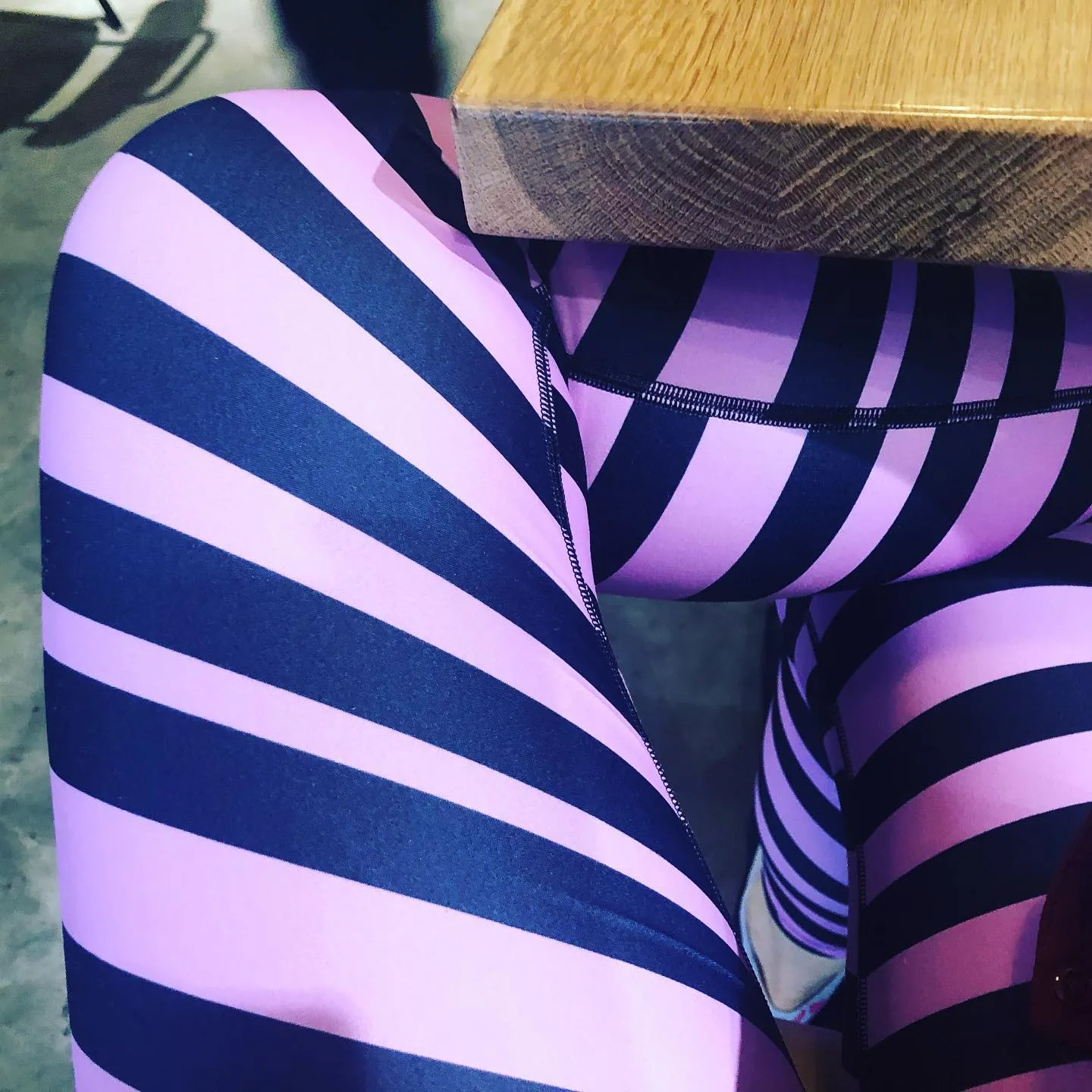 Pink Black Stripes Yoga Leggings, Diagonally Striped Women's Soft Tights For Ladies-Made in USA/EU/MX