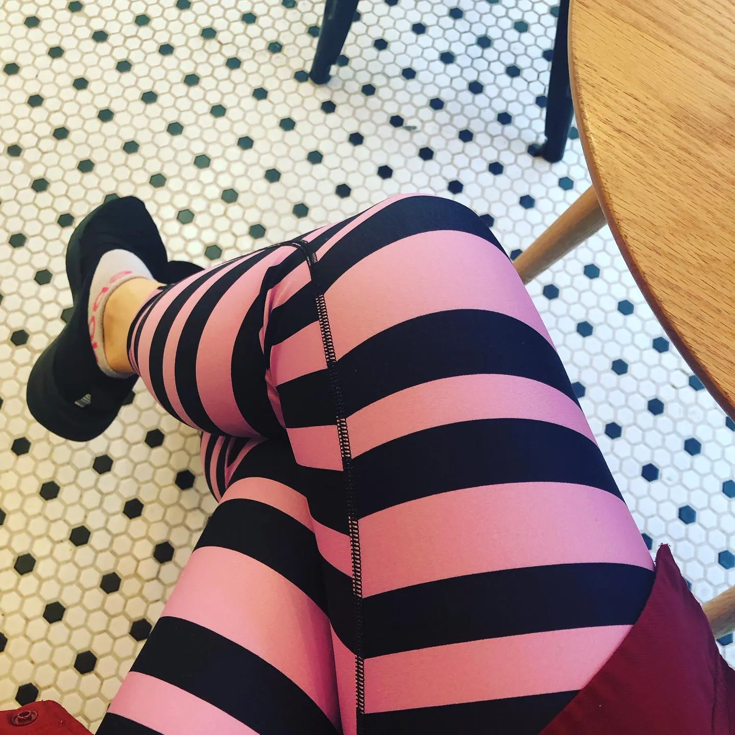 Pink Black Stripes Yoga Leggings, Diagonally Striped Women's Soft Tights For Ladies-Made in USA/EU/MX