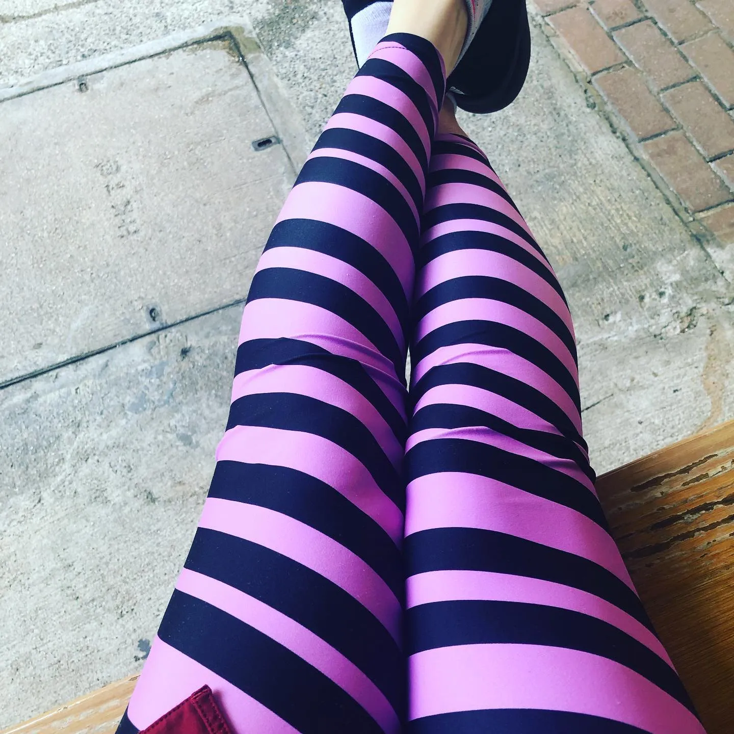 Pink Black Stripes Yoga Leggings, Diagonally Striped Women's Soft Tights For Ladies-Made in USA/EU/MX