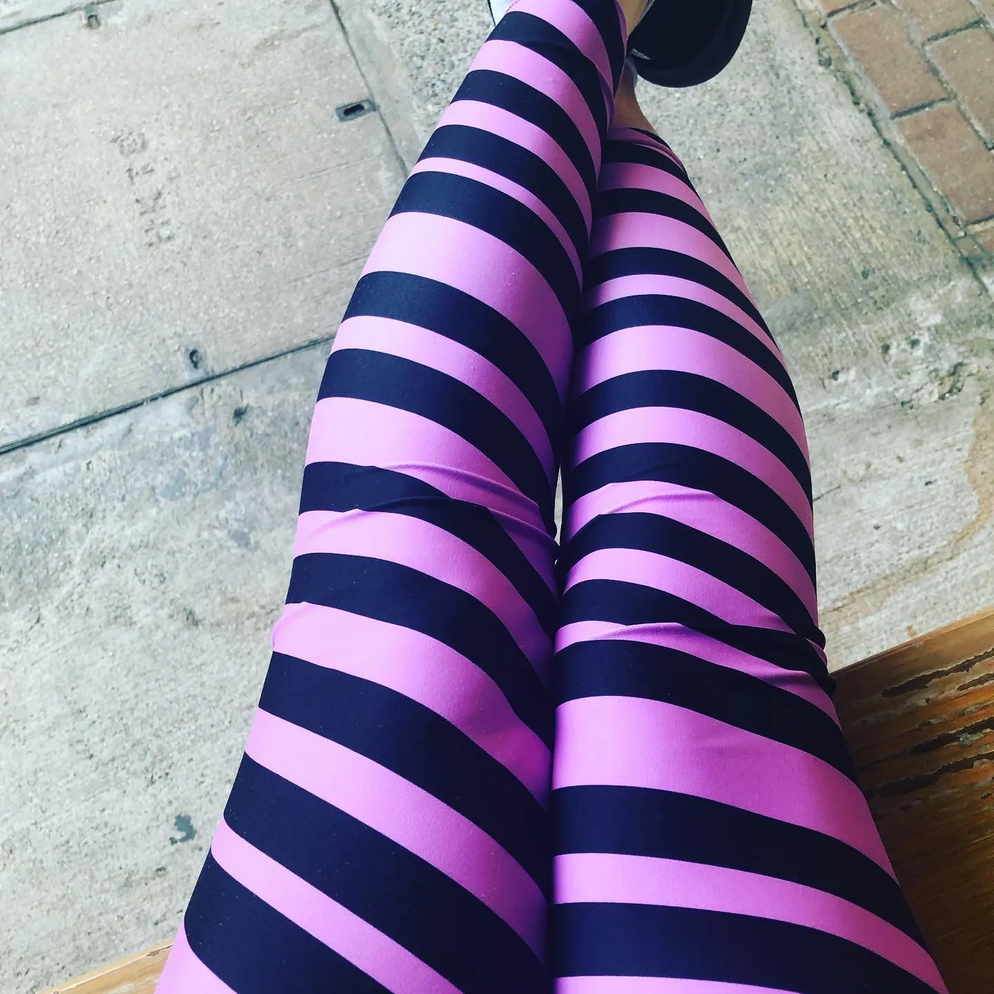 Pink Black Stripes Yoga Leggings, Diagonally Striped Women's Soft Tights For Ladies-Made in USA/EU/MX