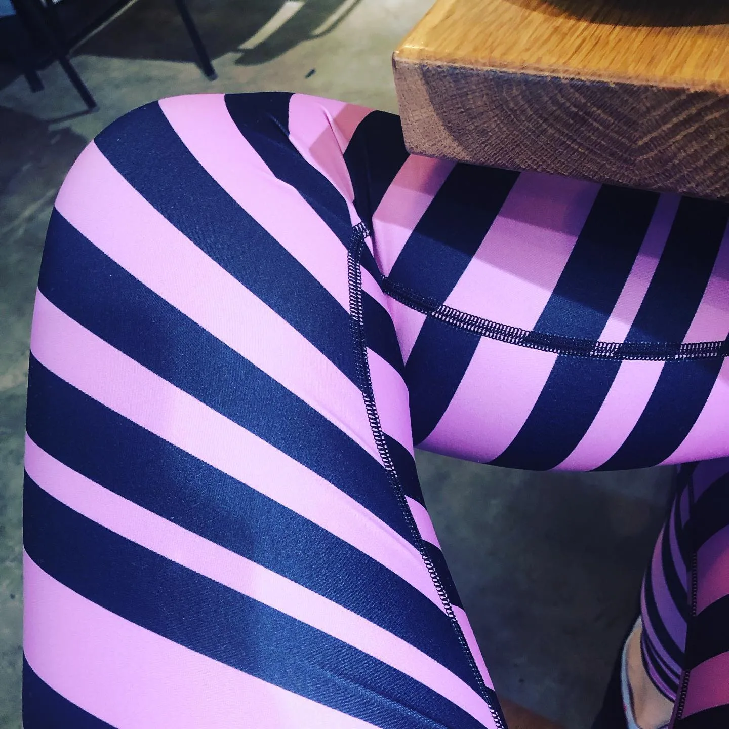 Pink Black Stripes Yoga Leggings, Diagonally Striped Women's Soft Tights For Ladies-Made in USA/EU/MX