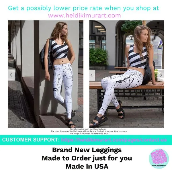 Pink Black Stripes Yoga Leggings, Diagonally Striped Women's Soft Tights For Ladies-Made in USA/EU/MX