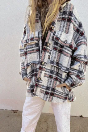 Plaid Pockets Open Button Oversize Winter Outfits Jackets