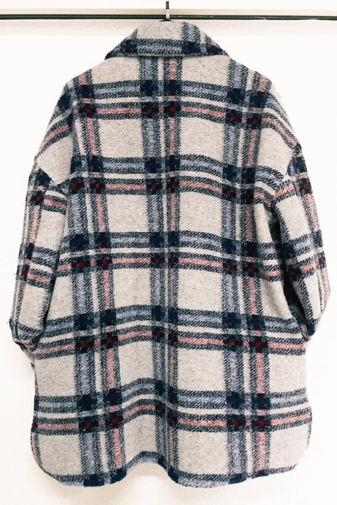 Plaid Pockets Open Button Oversize Winter Outfits Jackets