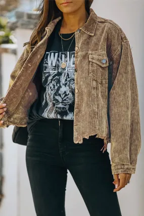 Plain Tassle Hem Corduroy Jacket Coat