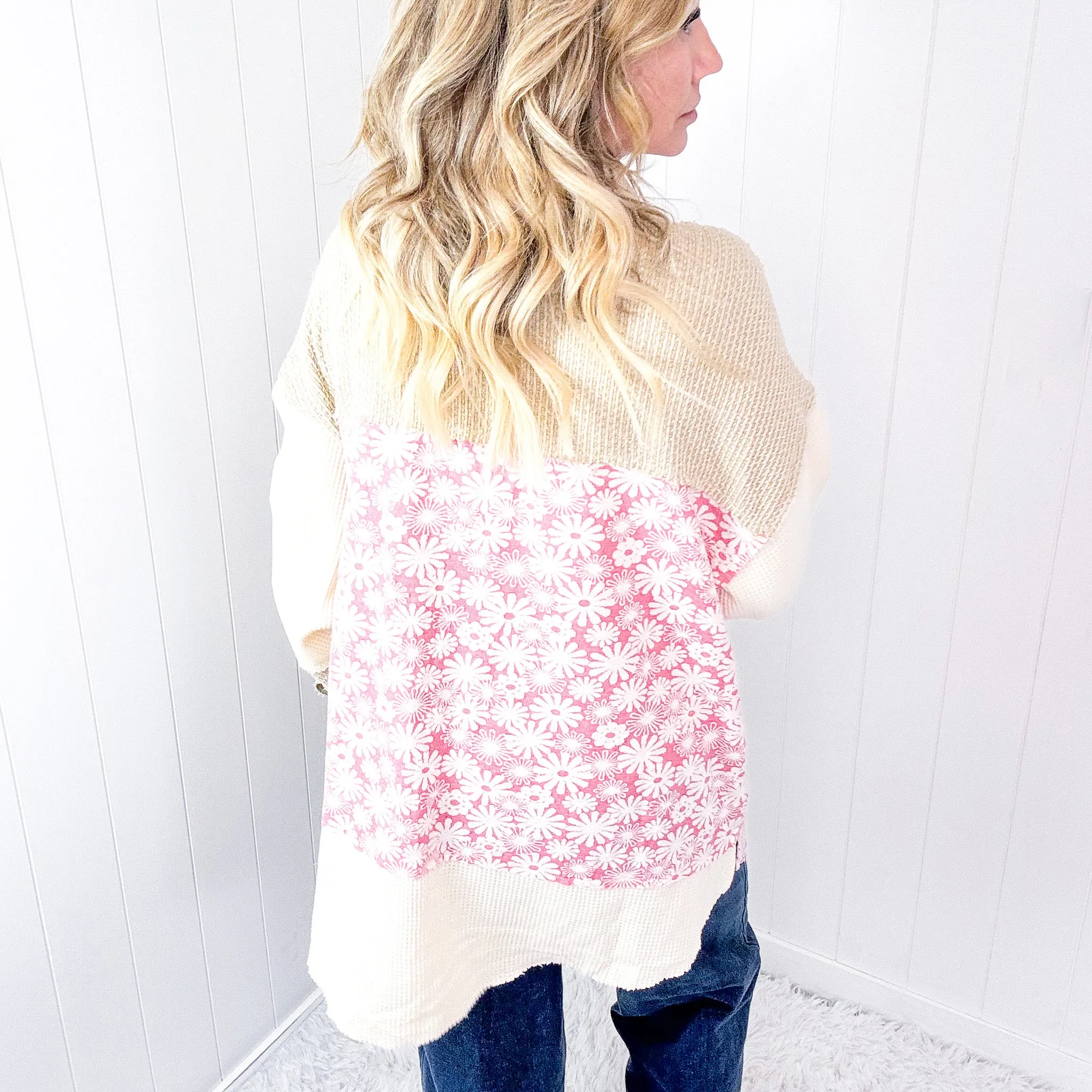 POL Cream and Beige Vintage Pink Floral Thermal Long Sleeve Jacket