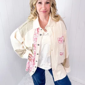 POL Cream and Beige Vintage Pink Floral Thermal Long Sleeve Jacket