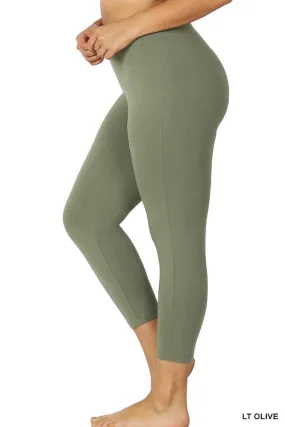 Premium Cotton Capri Leggings (Plus) - Light Olive