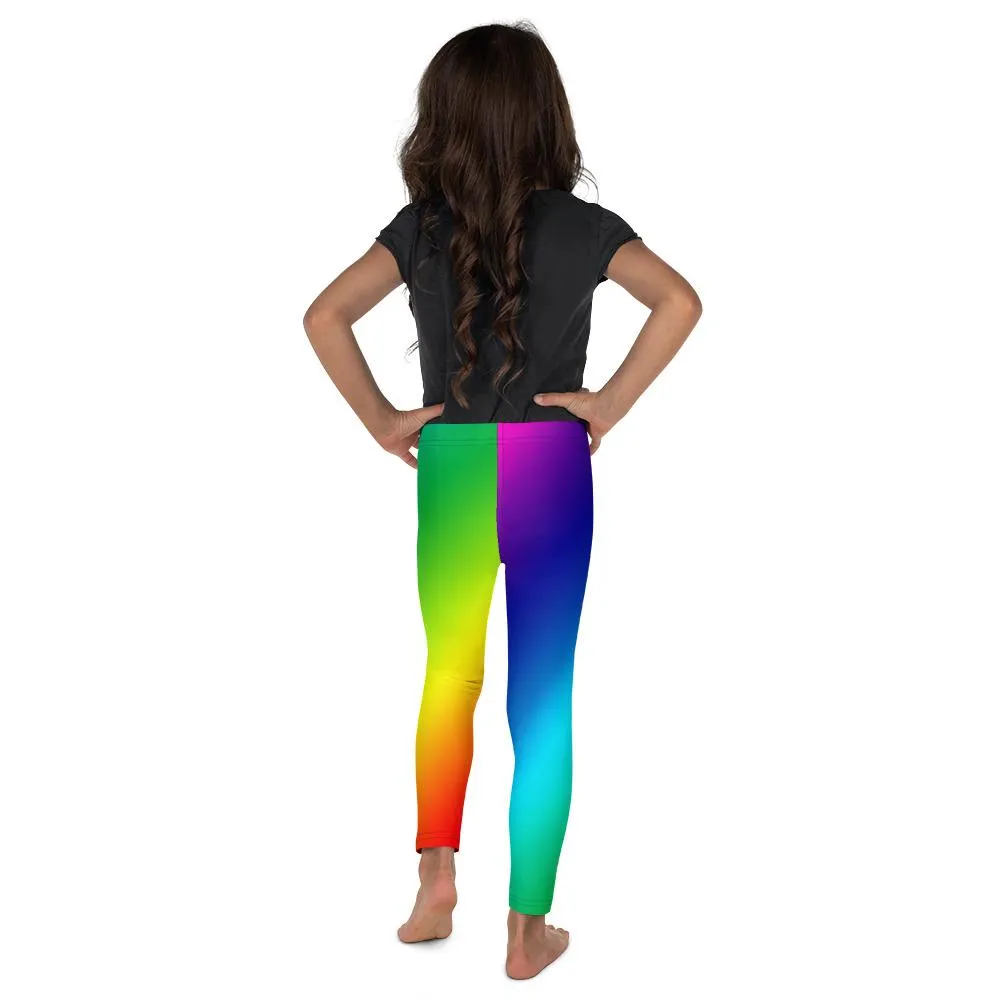 Rainbow Ombre Print Girl's Pants, Kid's Leggings Fitness Pants, Running Tights - Made in USA/EU