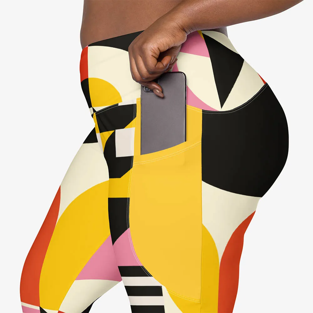 Recycled Printed Leggings "Design Delight" Orange/Yellow/Pink with Pockets