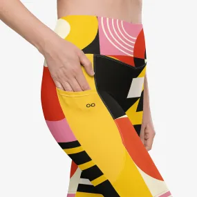 Recycled Printed Leggings "Design Delight" Orange/Yellow/Pink with Pockets