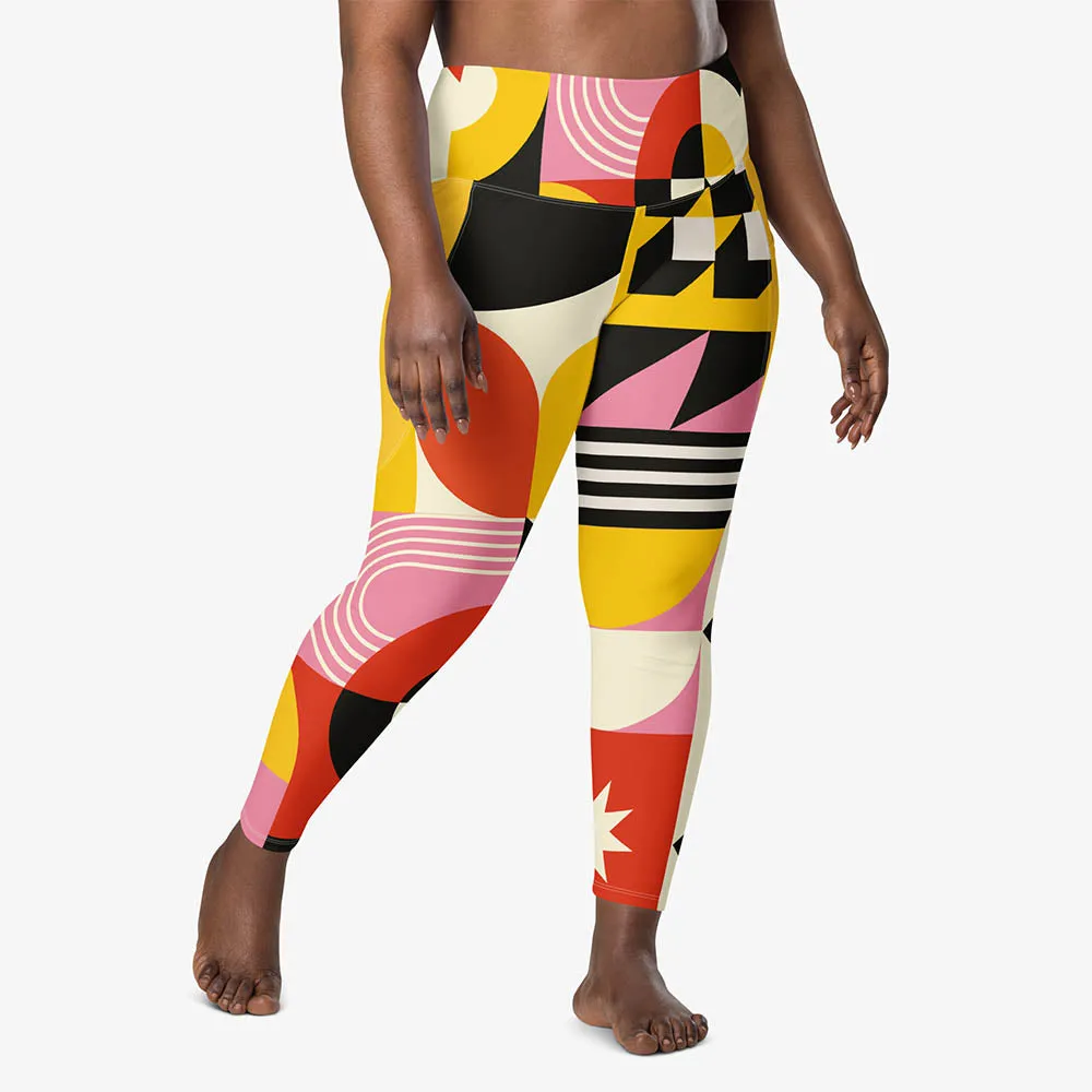 Recycled Printed Leggings "Design Delight" Orange/Yellow/Pink with Pockets