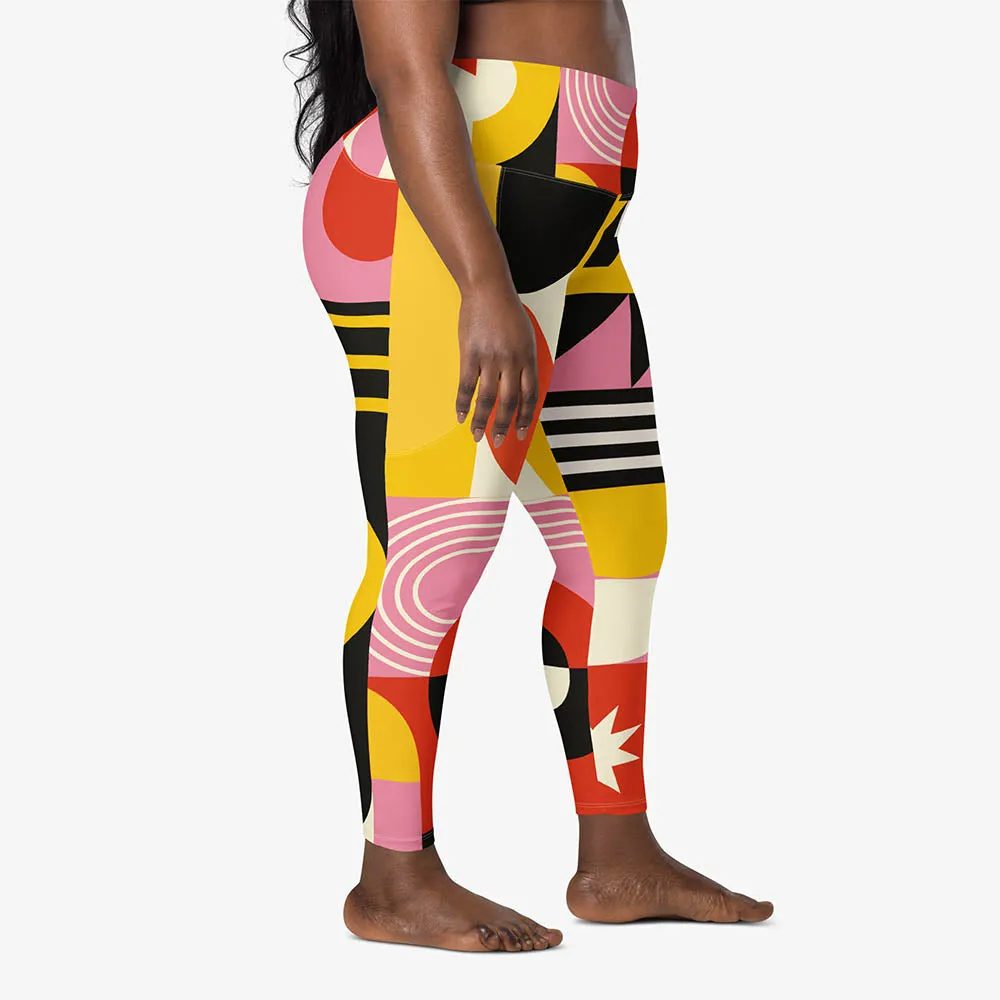 Recycled Printed Leggings "Design Delight" Orange/Yellow/Pink with Pockets