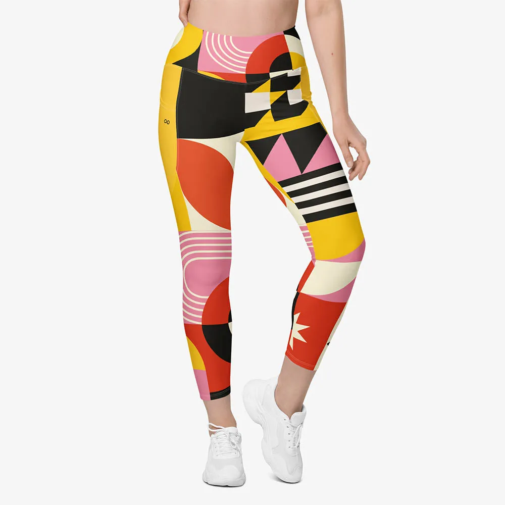 Recycled Printed Leggings "Design Delight" Orange/Yellow/Pink with Pockets