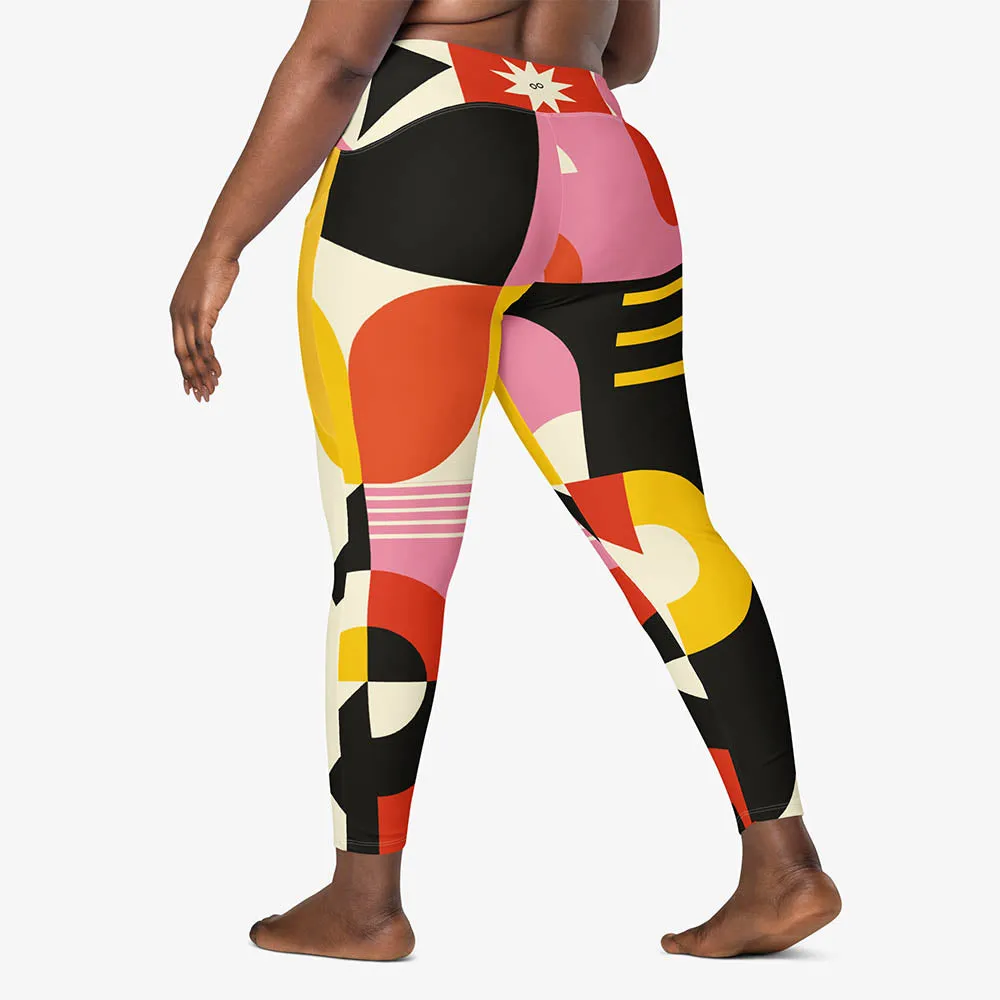 Recycled Printed Leggings "Design Delight" Orange/Yellow/Pink with Pockets