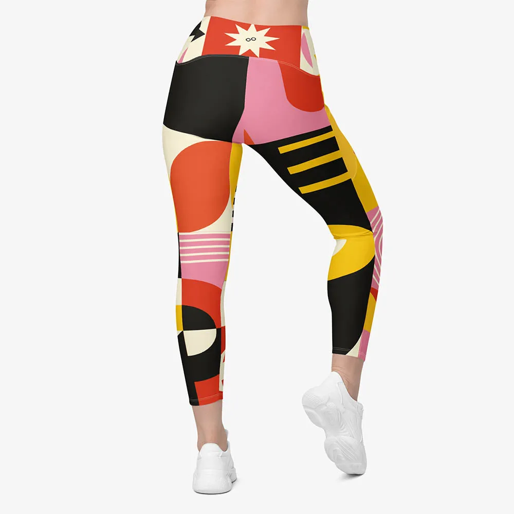 Recycled Printed Leggings "Design Delight" Orange/Yellow/Pink with Pockets