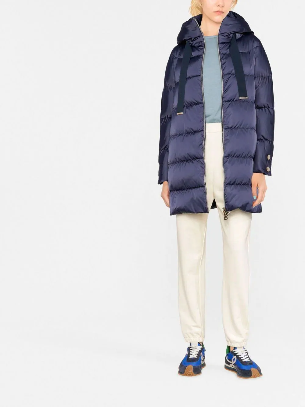 Satin finish hooded padded coat