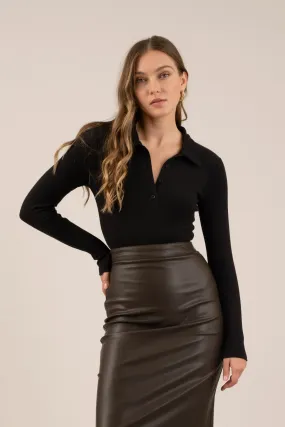 SOLID COLLARED LONG SLEEVE BODYSUIT