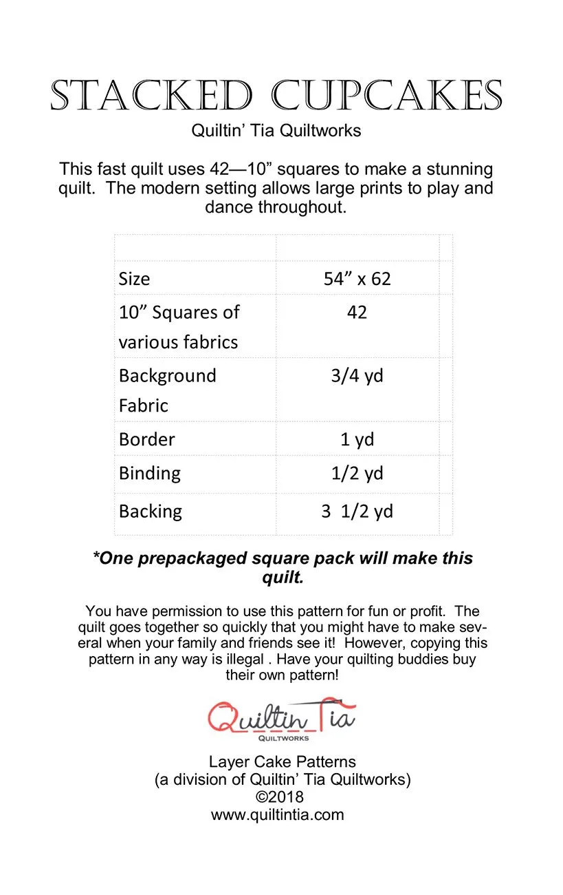Stacked Cupcakes 10in Square Quilt Pattern