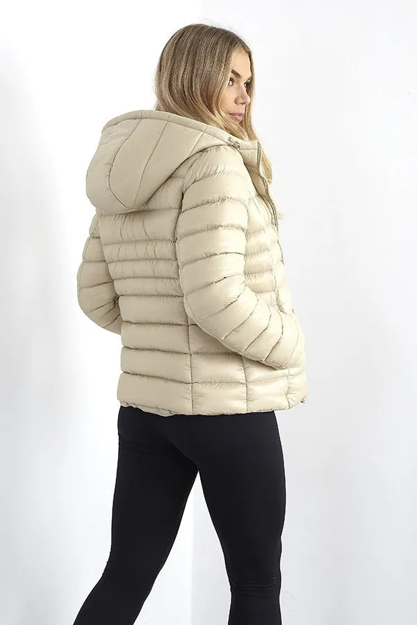 STONE BADGE DETAIL HOODED PADDED JACKET