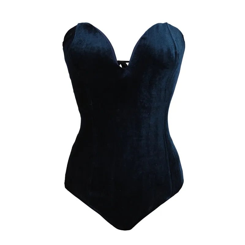 Strapless Velvet Lace Up Back Bodysuit