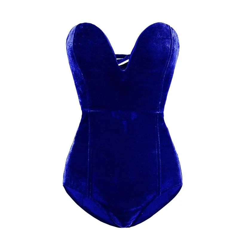 Strapless Velvet Lace Up Back Bodysuit