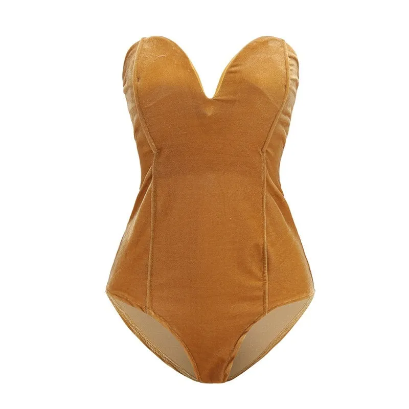 Strapless Velvet Lace Up Back Bodysuit