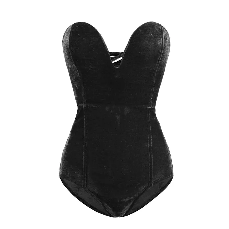 Strapless Velvet Lace Up Back Bodysuit
