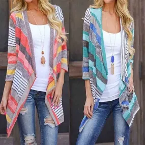 Stripe open front cardigan top