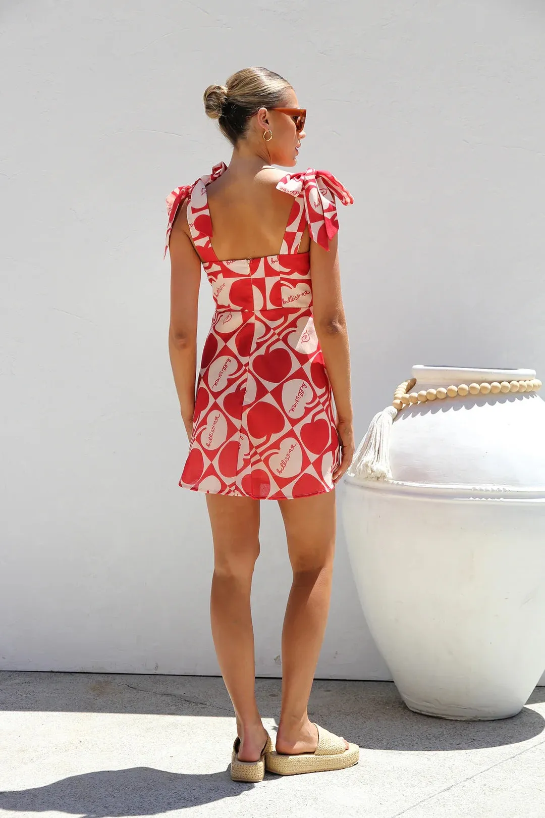 Summer Printed V neck Lace up Mini Sling Dress