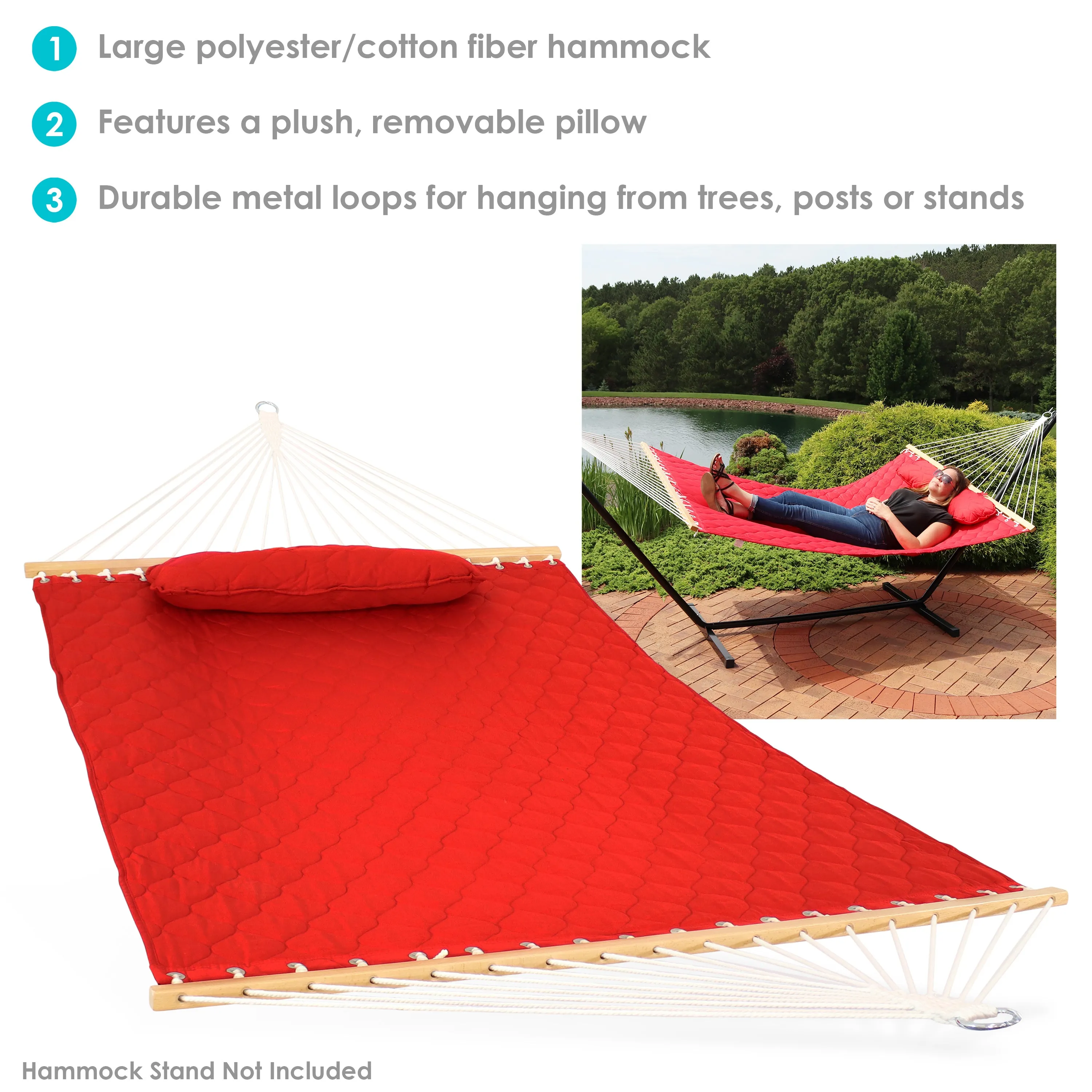 Sunnydaze 2-Person Quilted Hammock with Bolster Pillow