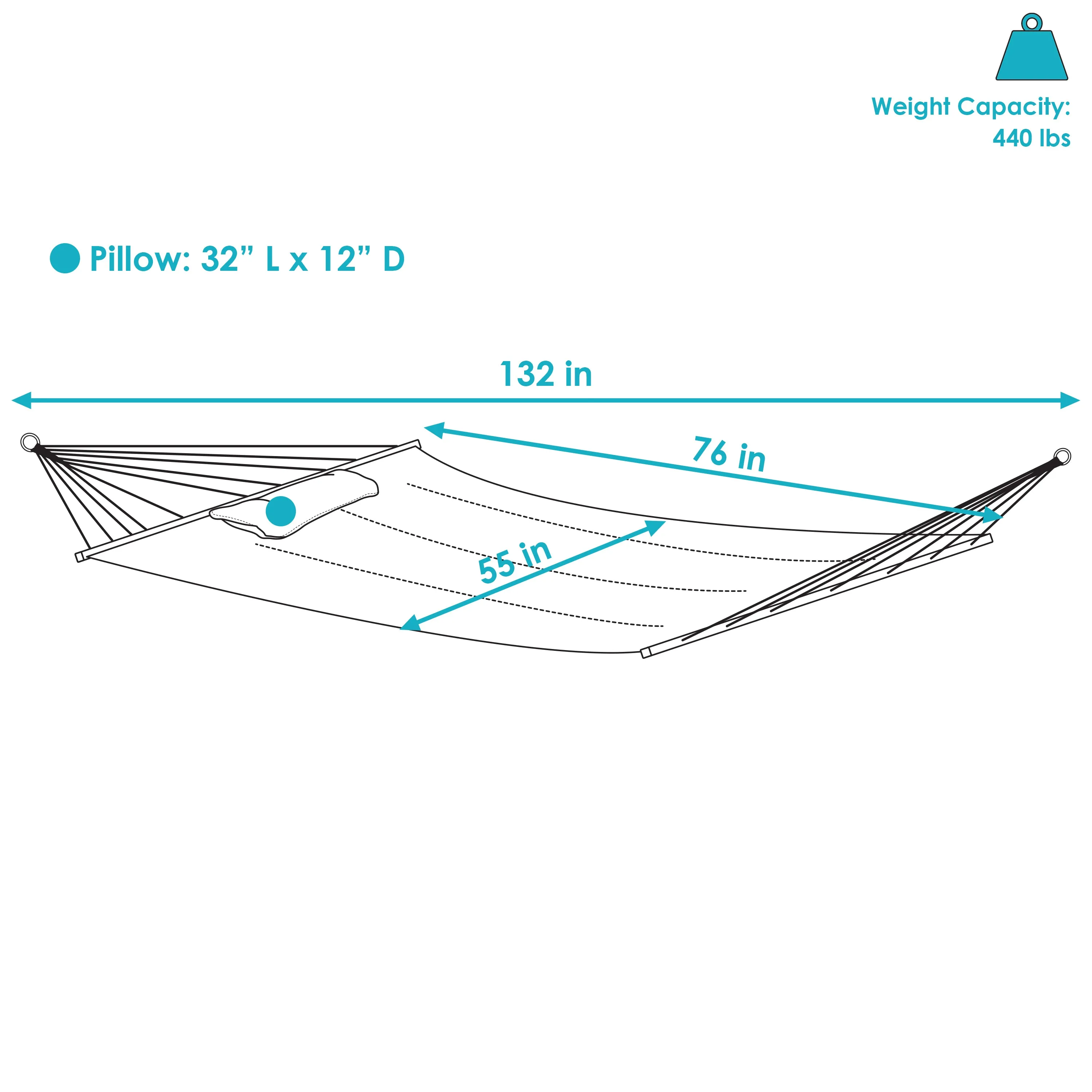 Sunnydaze 2-Person Quilted Hammock with Bolster Pillow