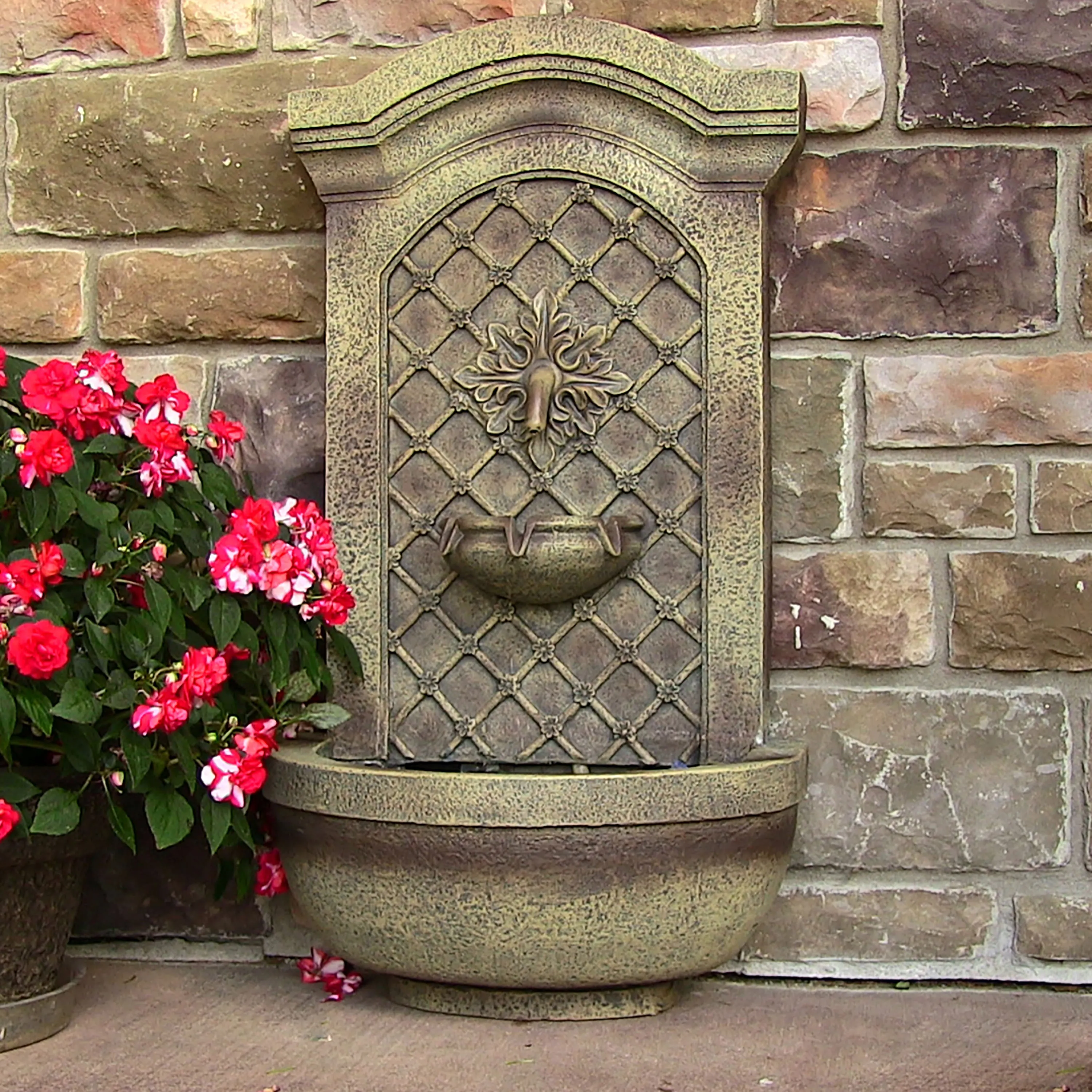 Sunnydaze Rosette Solar Wall Fountain with Battery Backup