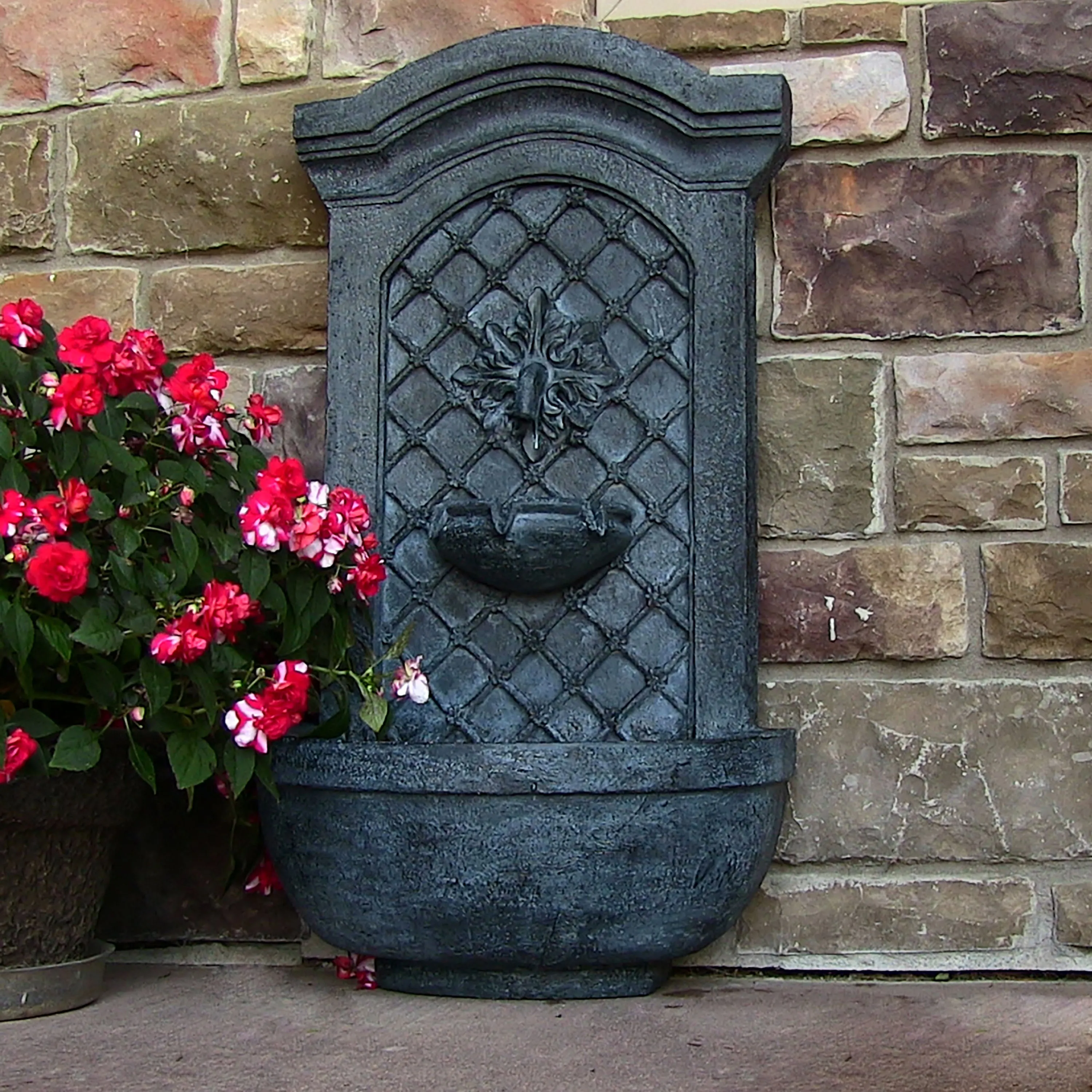 Sunnydaze Rosette Solar Wall Fountain with Battery Backup