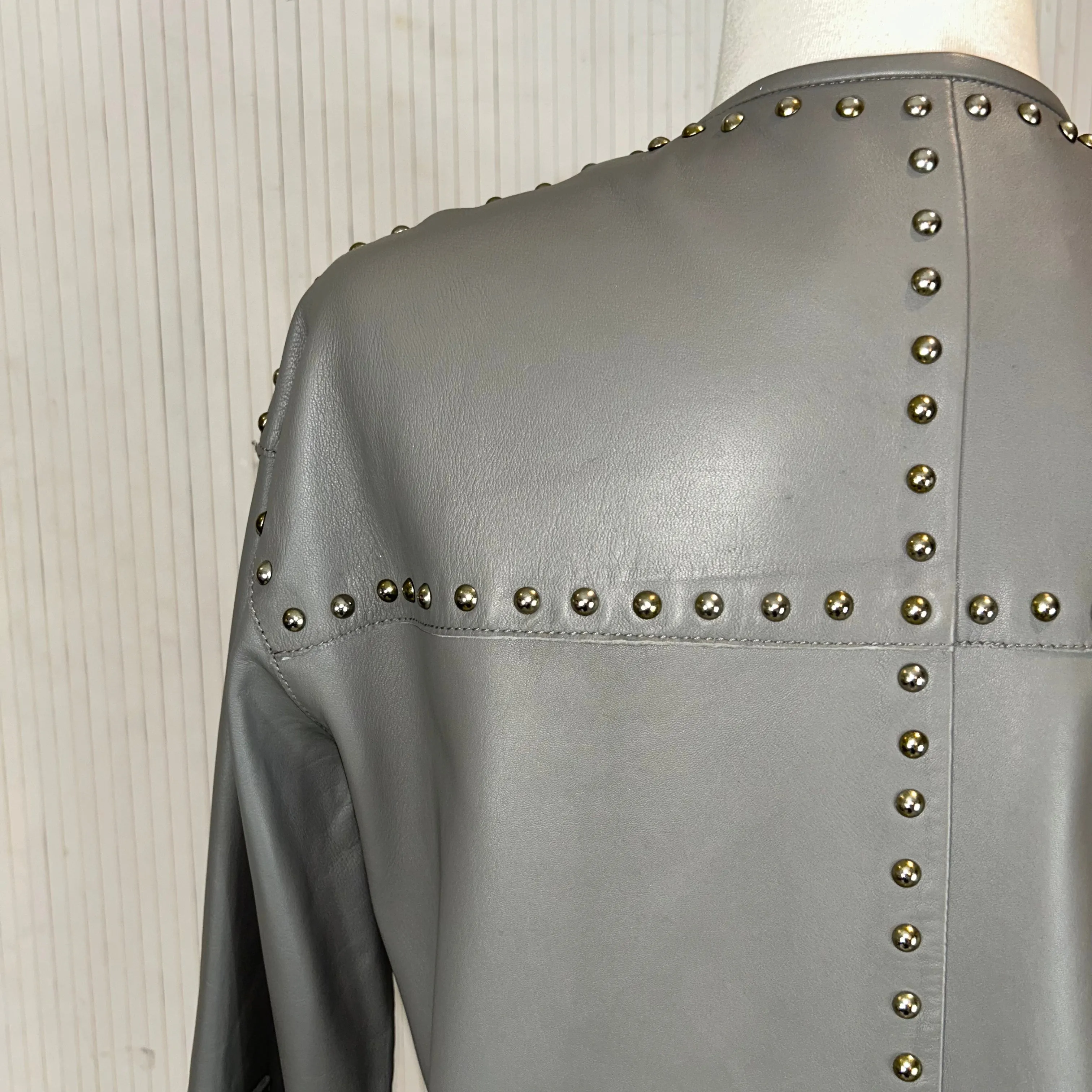 Uterque Dove Grey Studded Leather Coat S