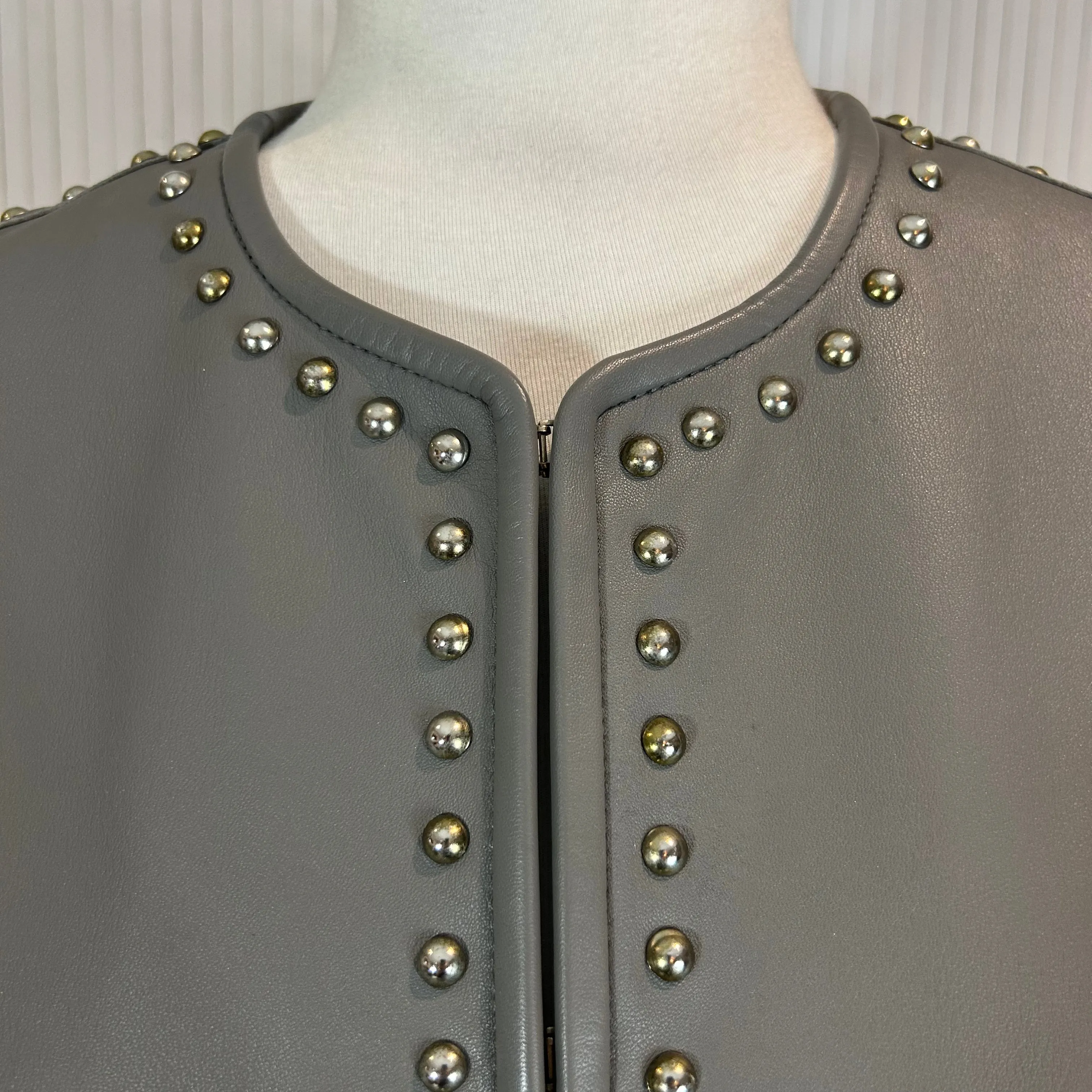 Uterque Dove Grey Studded Leather Coat S