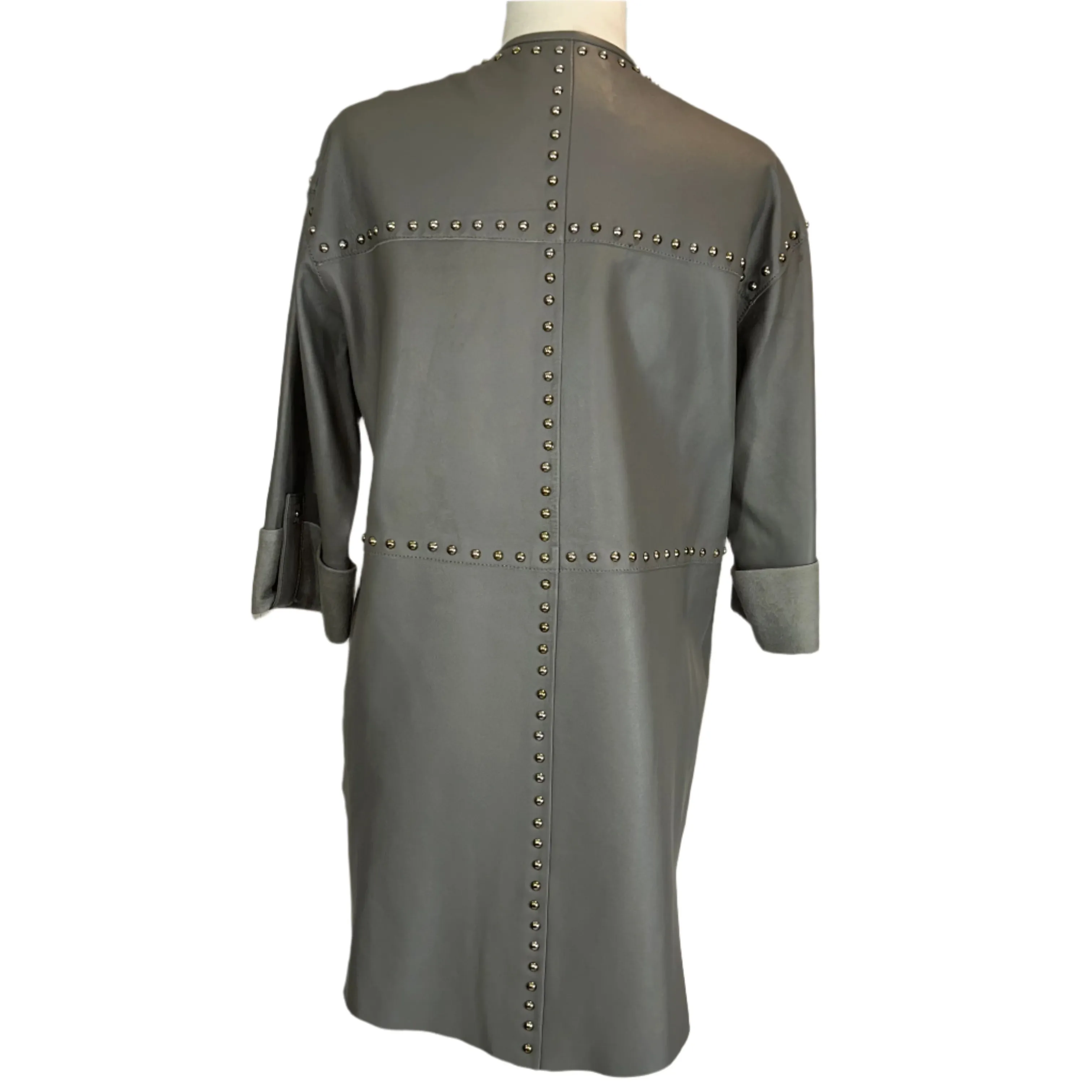 Uterque Dove Grey Studded Leather Coat S