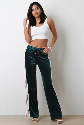 Velvet Side Zipper Striped High Waisted Track Pants