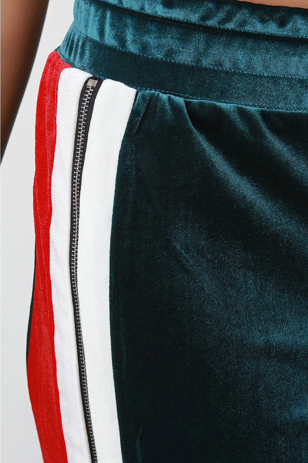 Velvet Side Zipper Striped High Waisted Track Pants