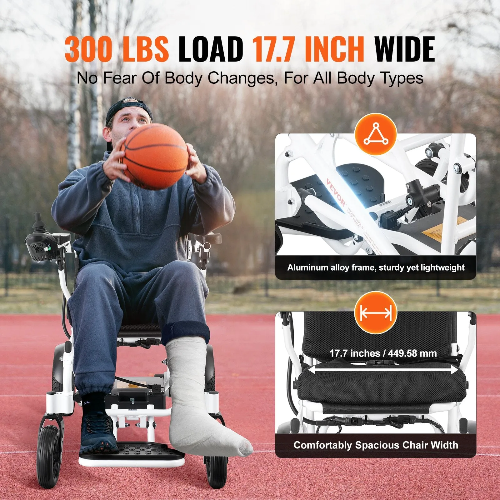 Vevor Electric Wheelchair 17.7" Width Foldable with 300 lbs. Capacity 3.7 MPH 12.5 Mile Range New